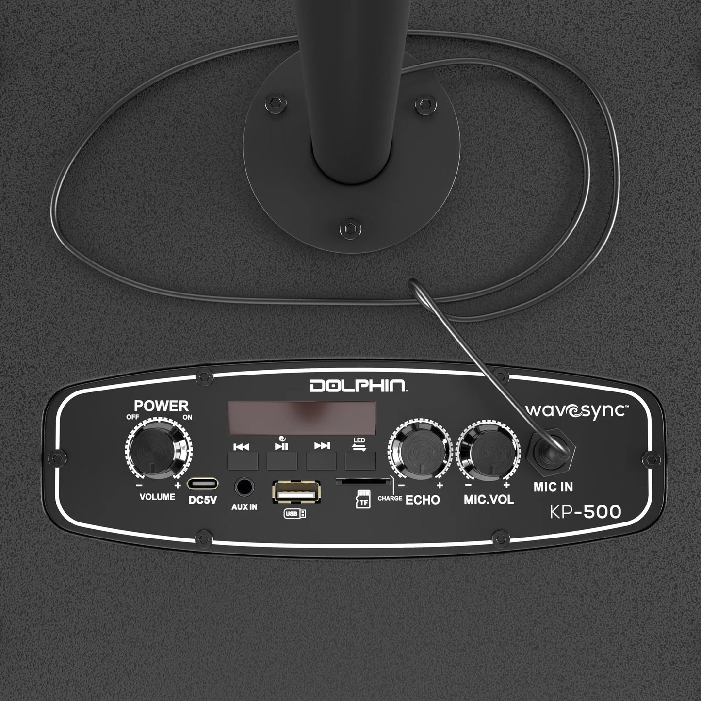 Dolphin wavesync KP-500 audio control panel on a dark background