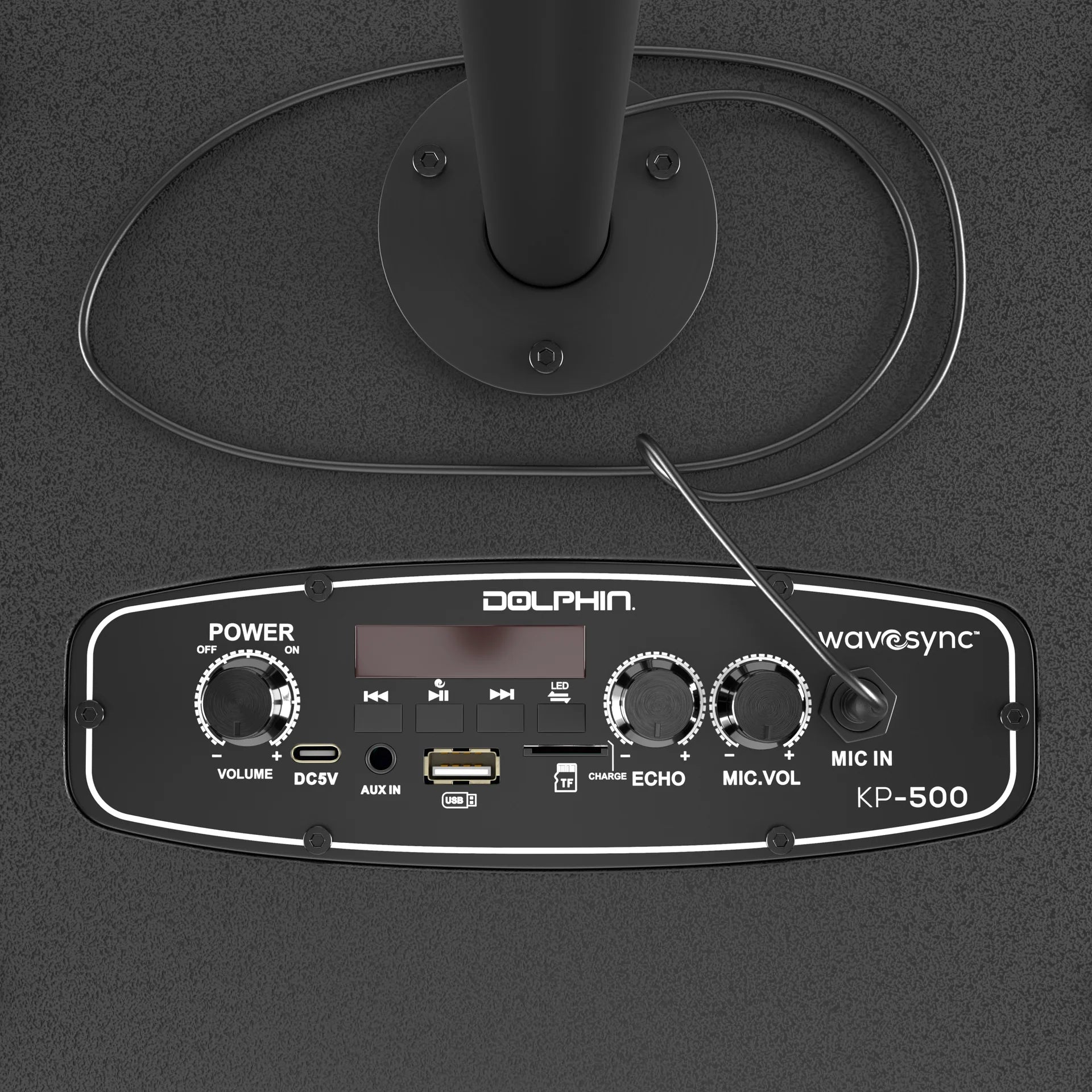 Dolphin wavesync KP-500 audio control panel on a dark background