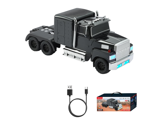 Toy truck with USB cable and packaging on a white background